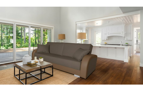 Wersalka Magda brąz 2 na sprężynach z funkcją spania i pojemnikiem